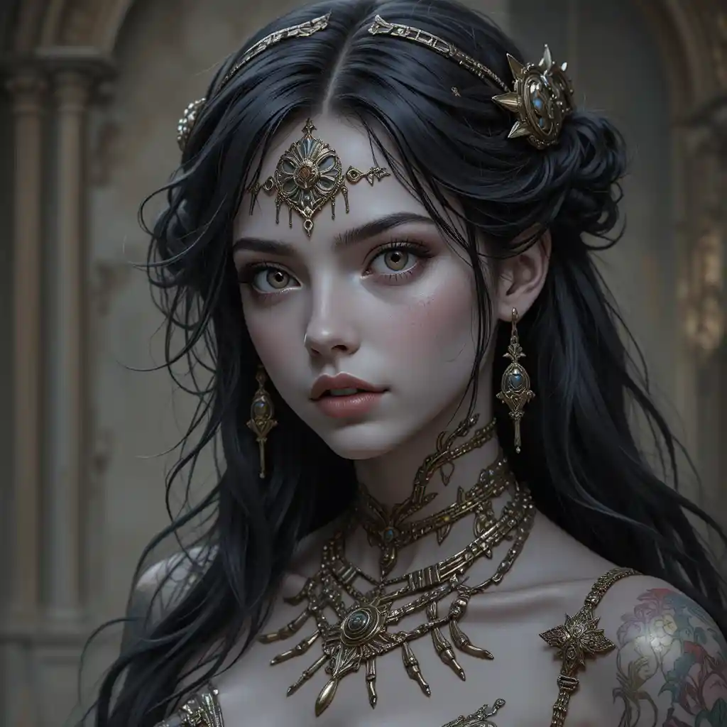 黑暗奇幻世界中手持剪刀的年輕命運女神