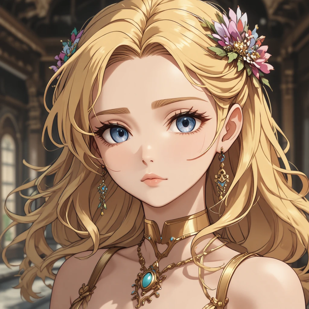 Young destiny goddess measuring fate with a ruler