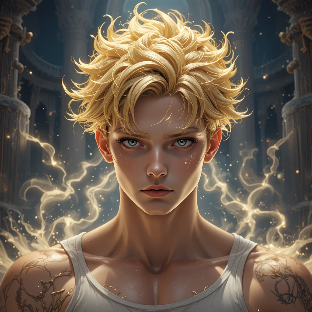 Young mythical man in a radiant fantasy universe