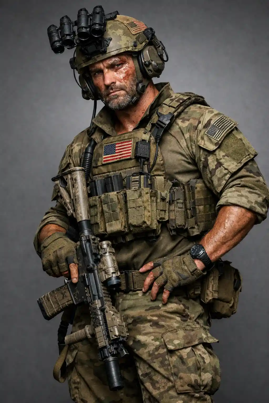 3D full body render of a tired US Army Green Beret