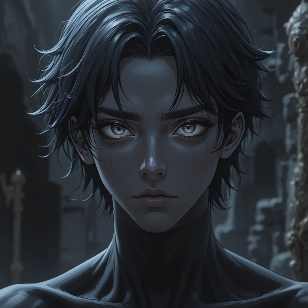 Giovane dio dalla pelle scura in un universo anime fantasy