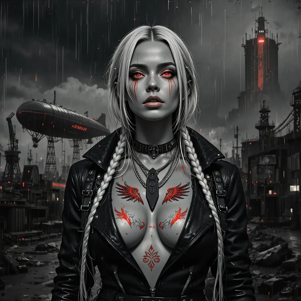 Cyberpunk outlaw woman in glitch noir street portrait