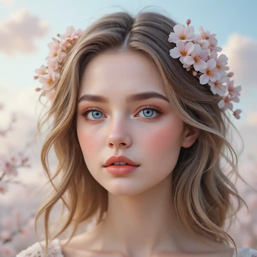 夢幻藍眼女孩特寫肖像