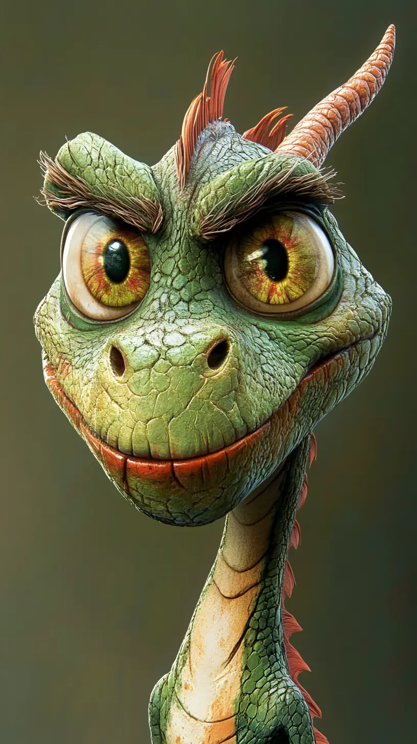 Cartoon dragon with exaggerated comical distressed expression