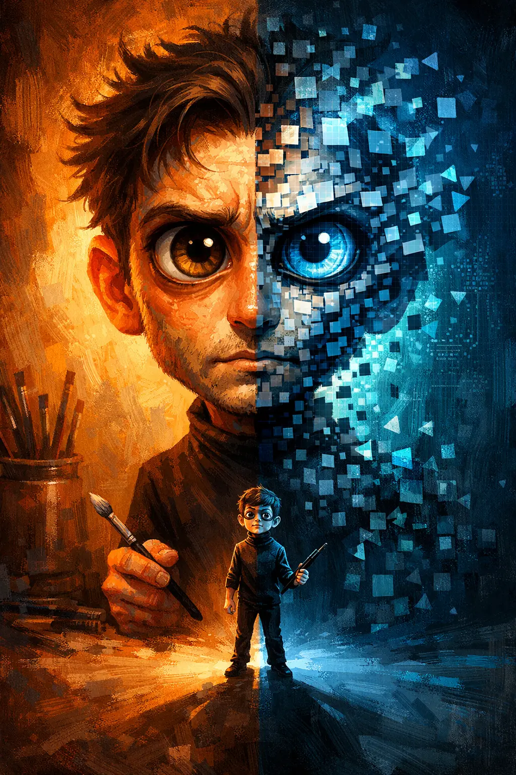 Surreal Portrait Of A Fragmenting AI Inspired Artist