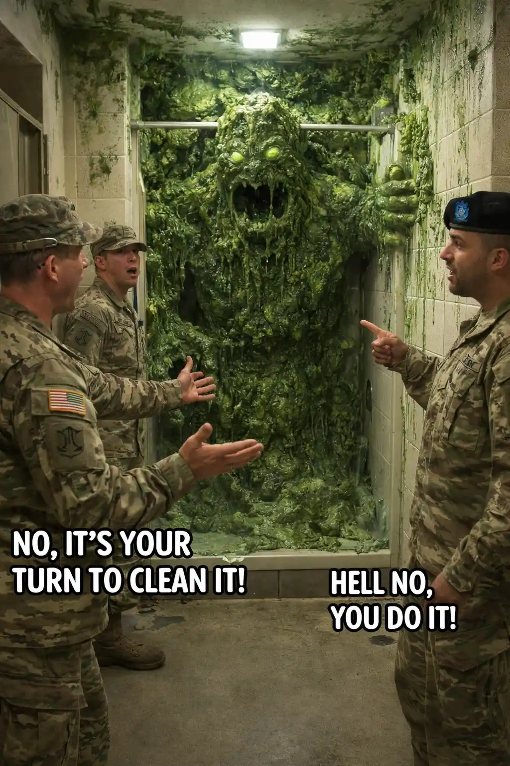 Gigantic Mold Monster Emerging In Military Shower Room