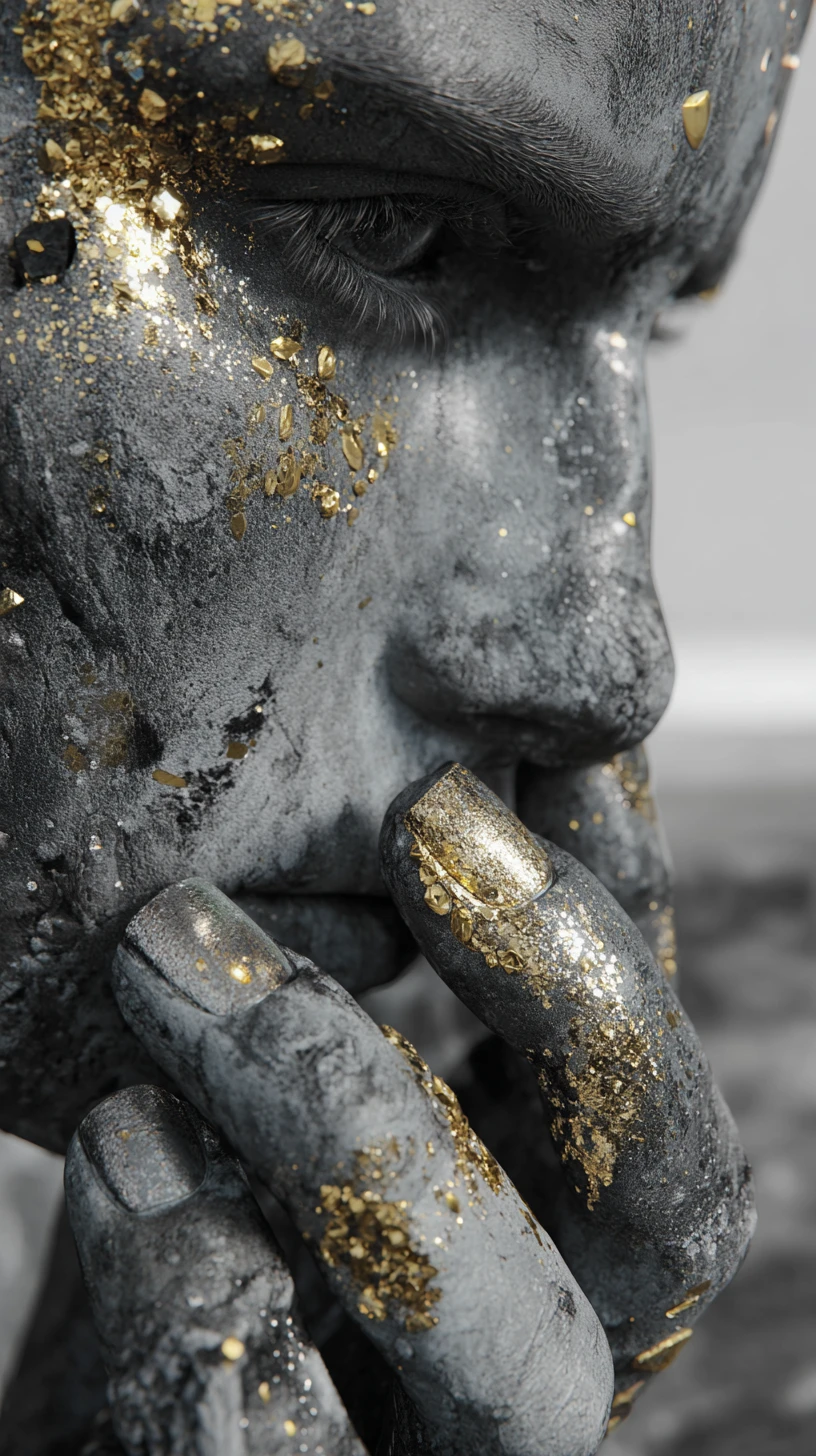 Mano surreal que se transforma en una estatua de piedra