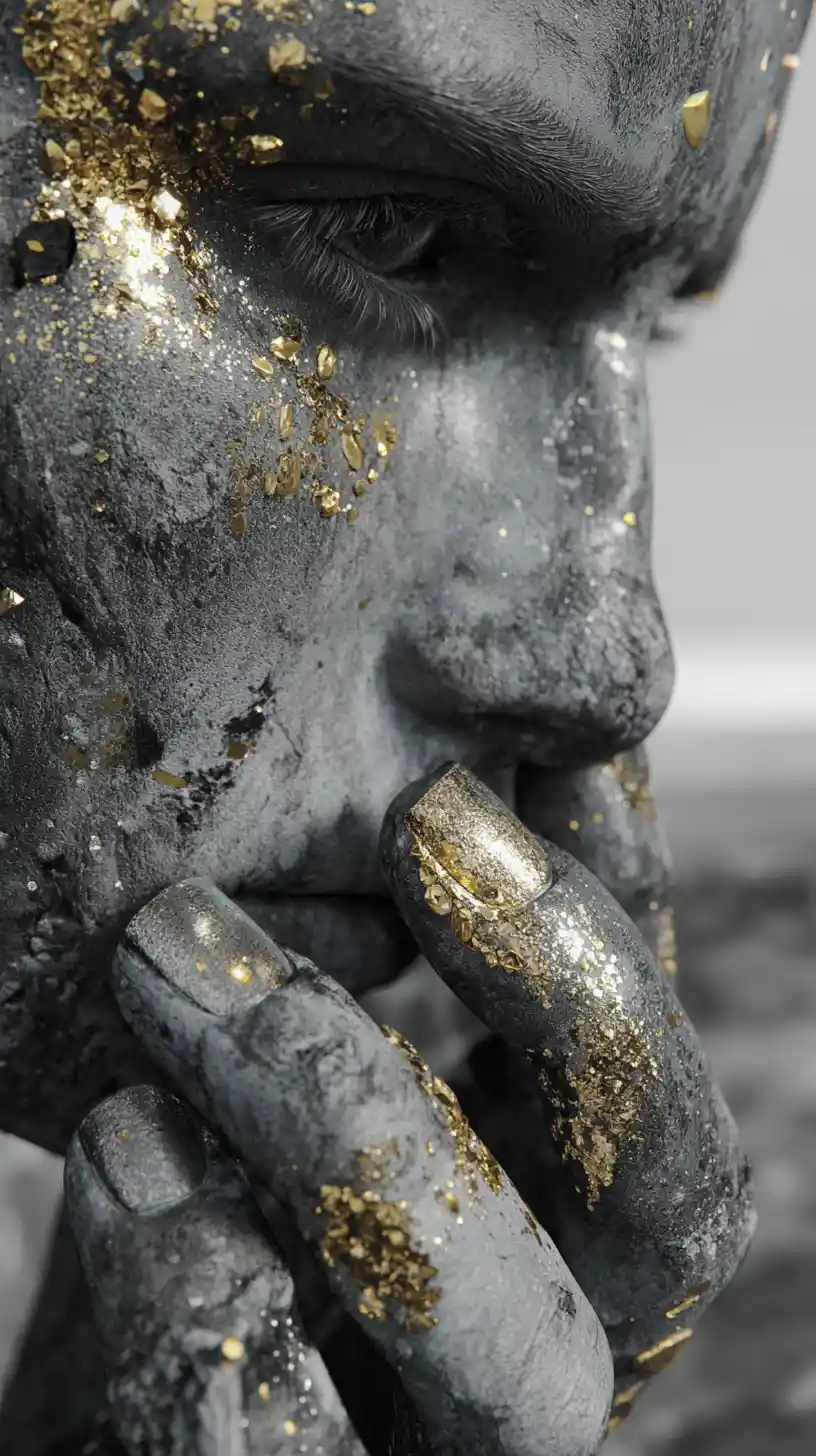 Mano surreal que se transforma en una estatua de piedra