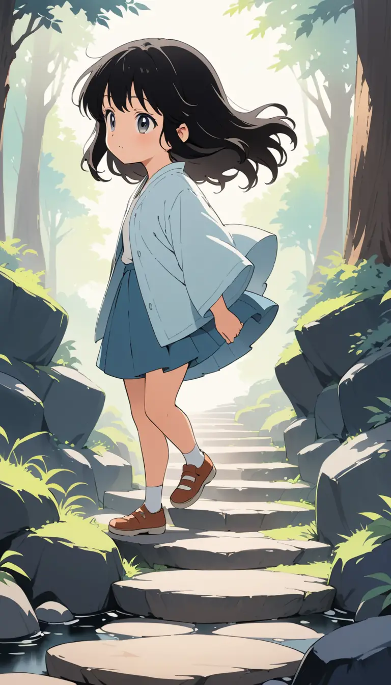 Watercolor portrait of a woman along a symbolic life path