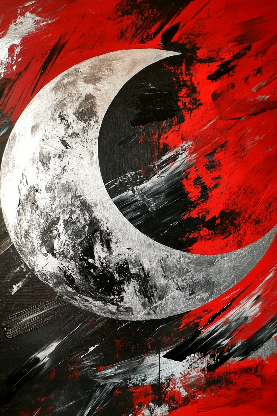 Abstract moonlit scene of solitary longing in brushstrokes