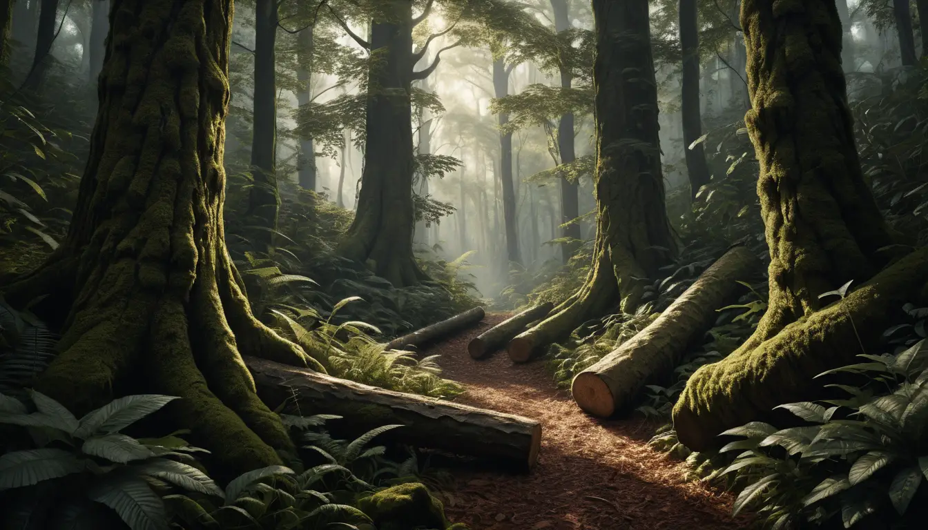 Engraved forest scene in warm diffused cinematic light