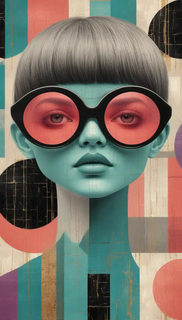Pop art woman with bob haircut and oversized sunglasses
