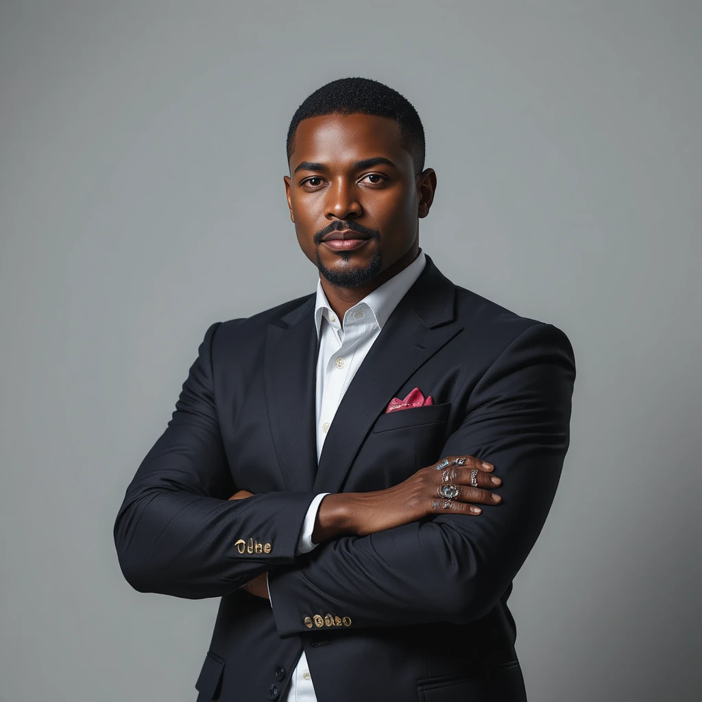 Hombre nigeriano confiado en retrato corporativo de estudio