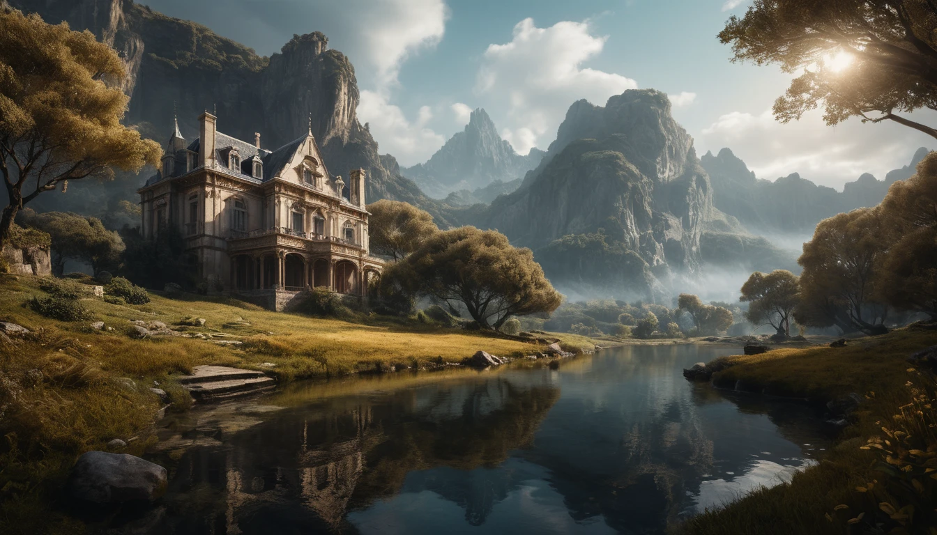 Cinematic landscape painting with opulent organic beauty