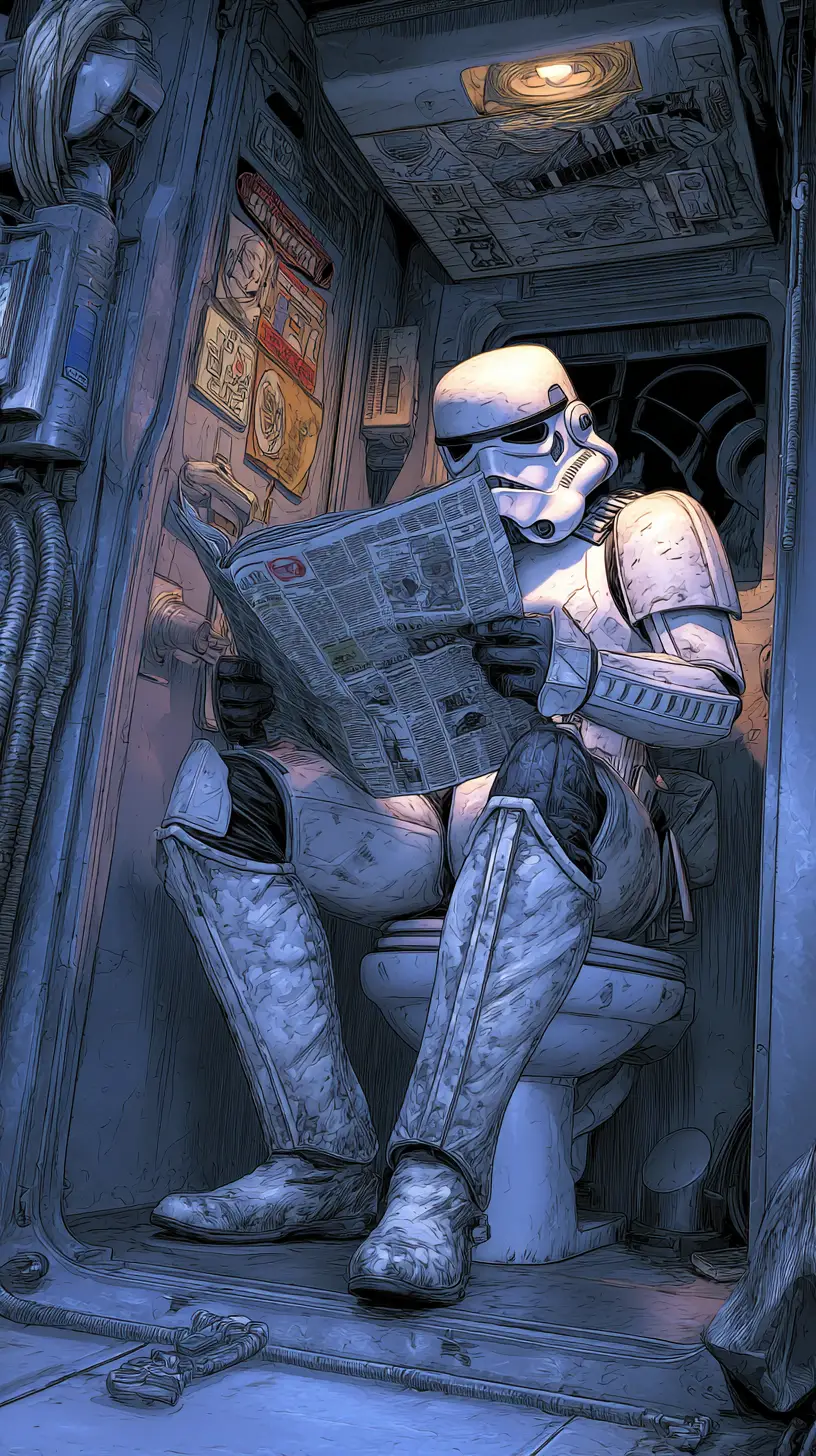 Stormtrooper Reading Newspaper On Spaceship Toilet