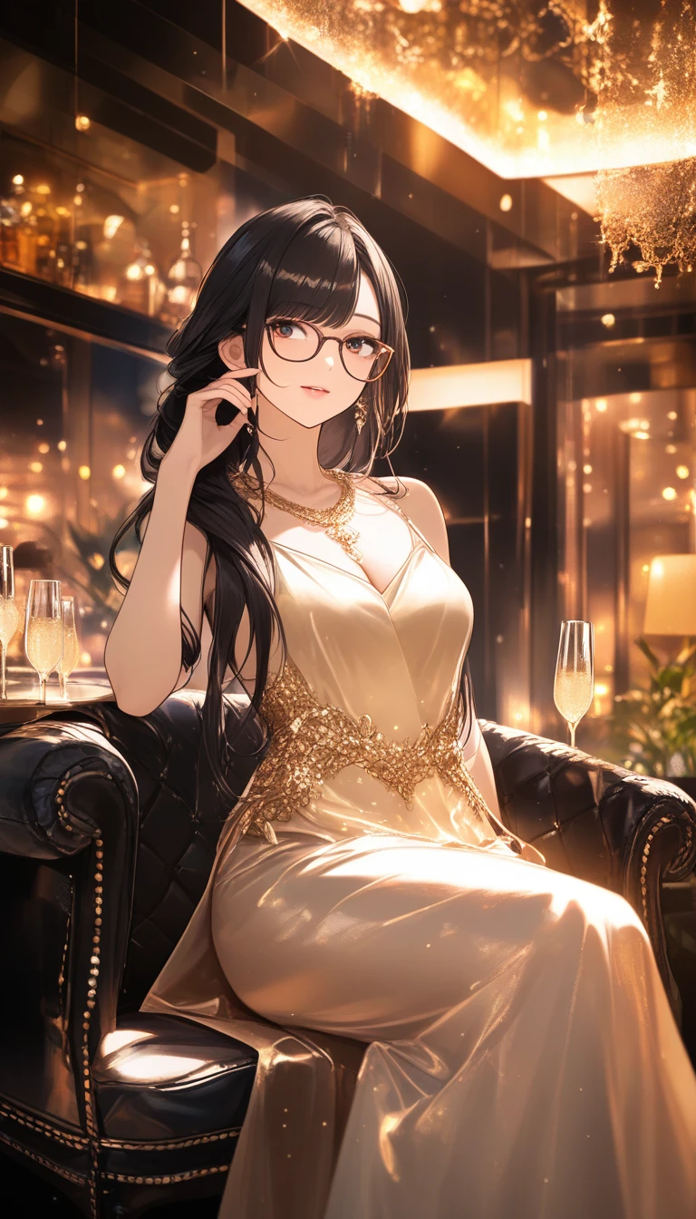 Asiatisches Mädchen im Seidenkleid in einem gemütlichen Café
