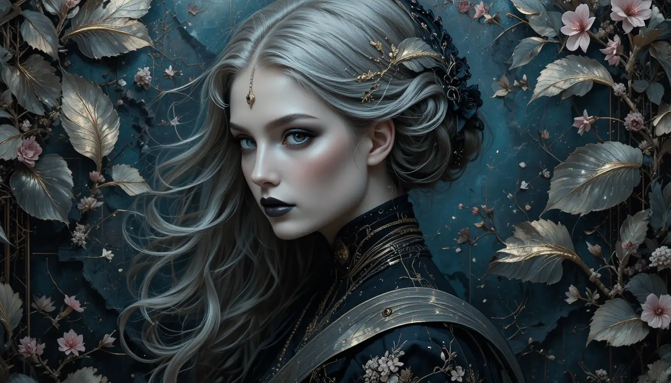 Gothic portrait of a beautiful female vampire in victorian dress