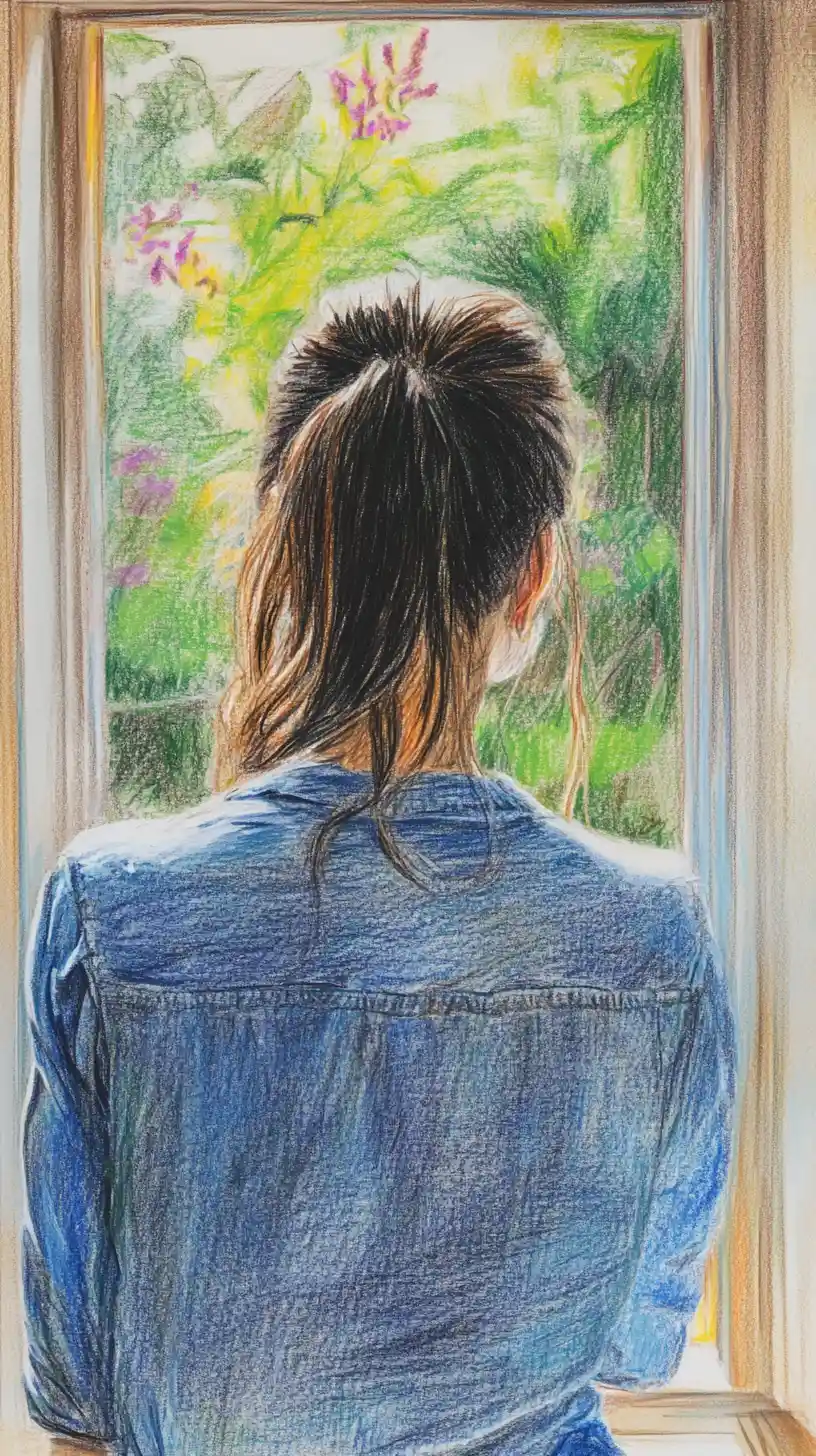 Pensive young woman by a bright window in soft light