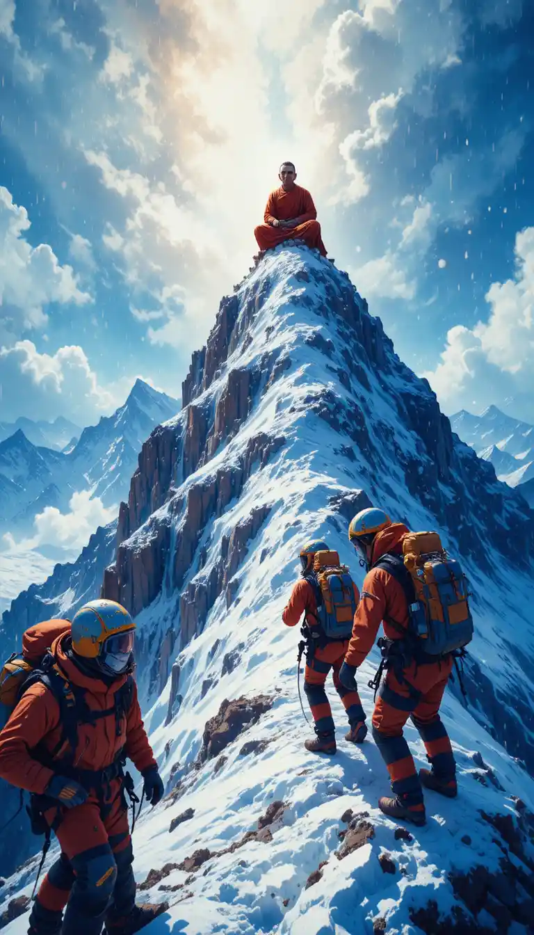 Bergsteiger erreichen einen vom Blizzard gepeitschten Gipfel