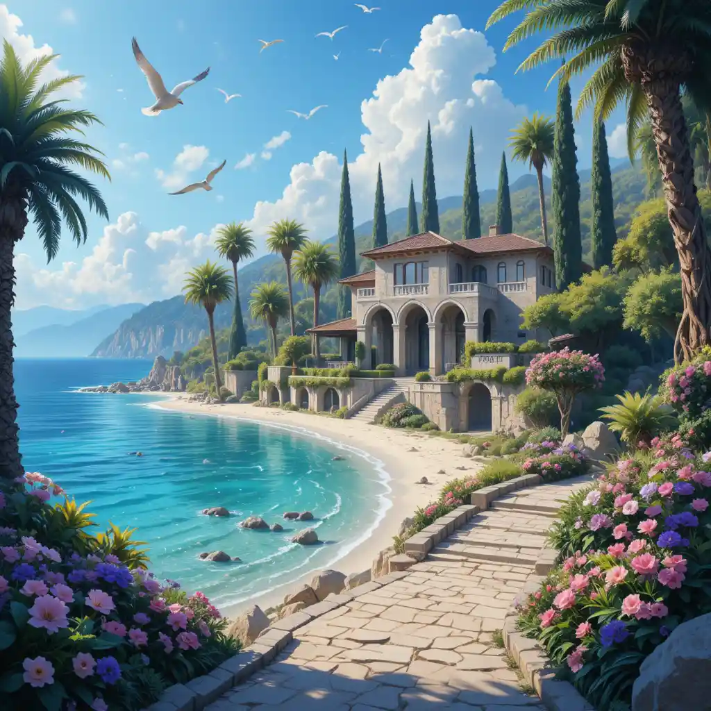 Mediterranean villa above a secluded cove and beach