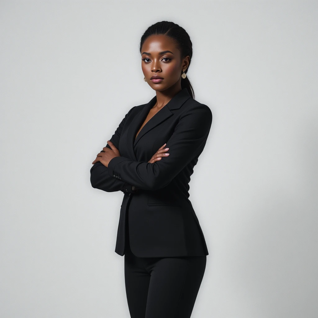 Donna nigeriana sicura di sé in ritratto corporate in studio