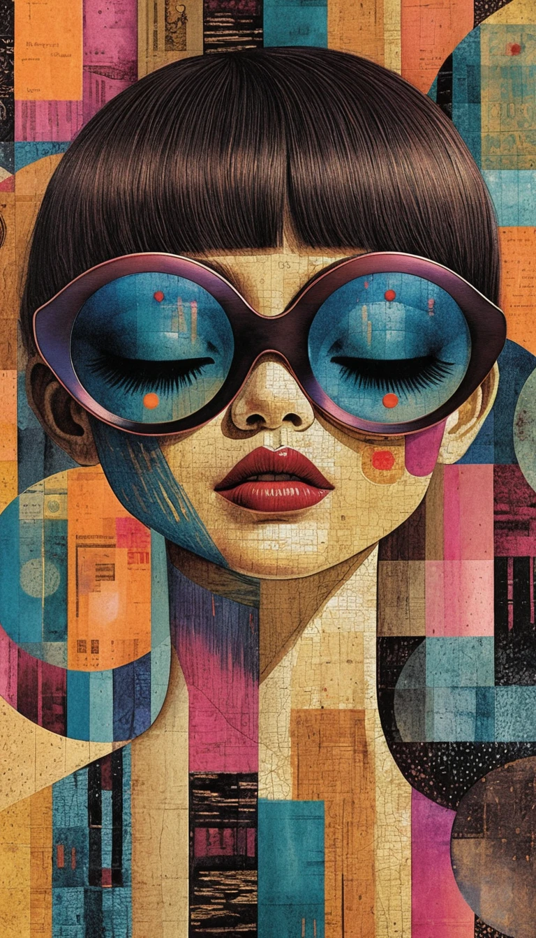 Femme pop art avec carré et lunettes surdimensionnées