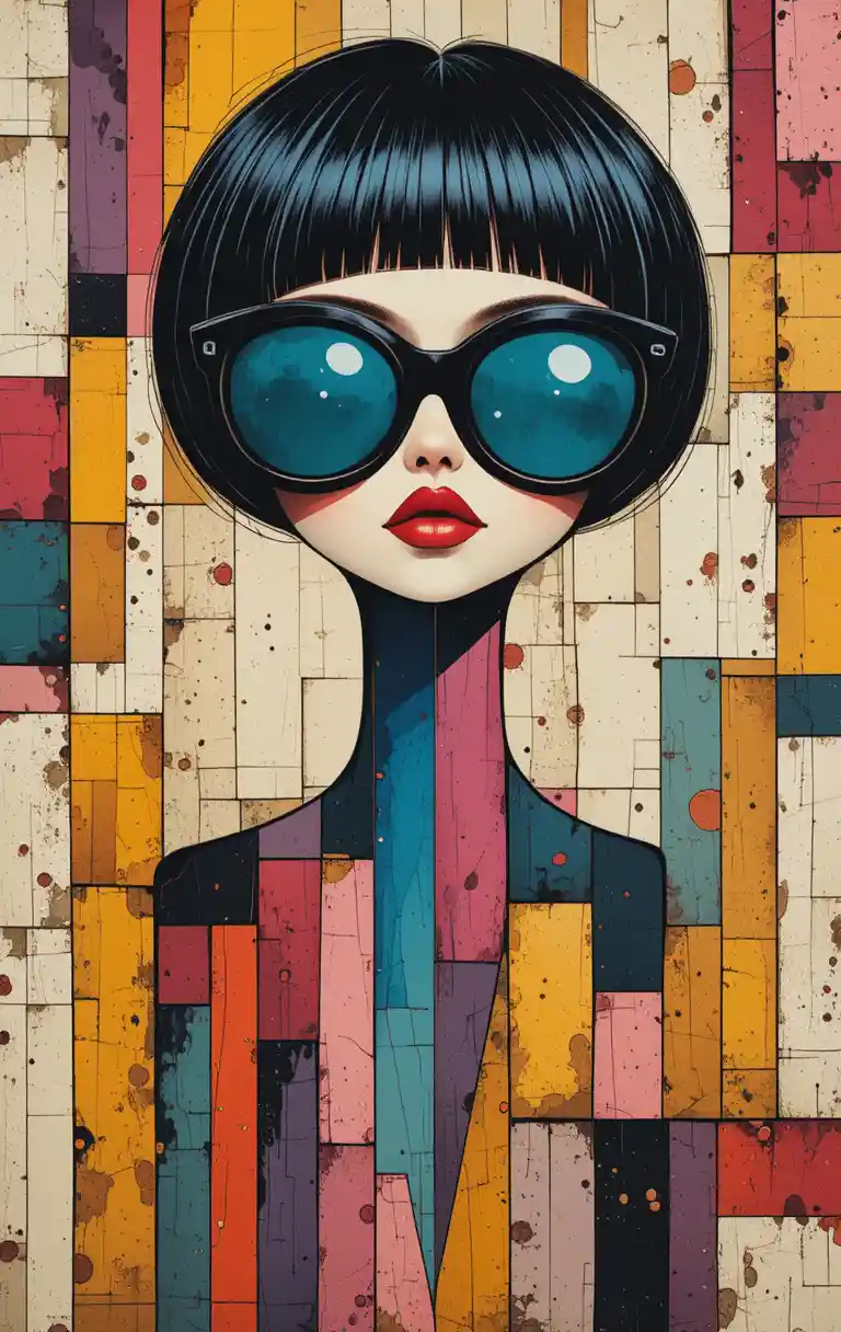 Pop art woman with bob haircut and oversized sunglasses