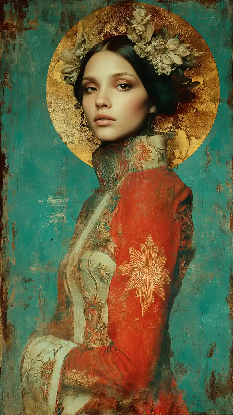 Déesse créatrice féminine éthérée en portrait de fantasy vibrant