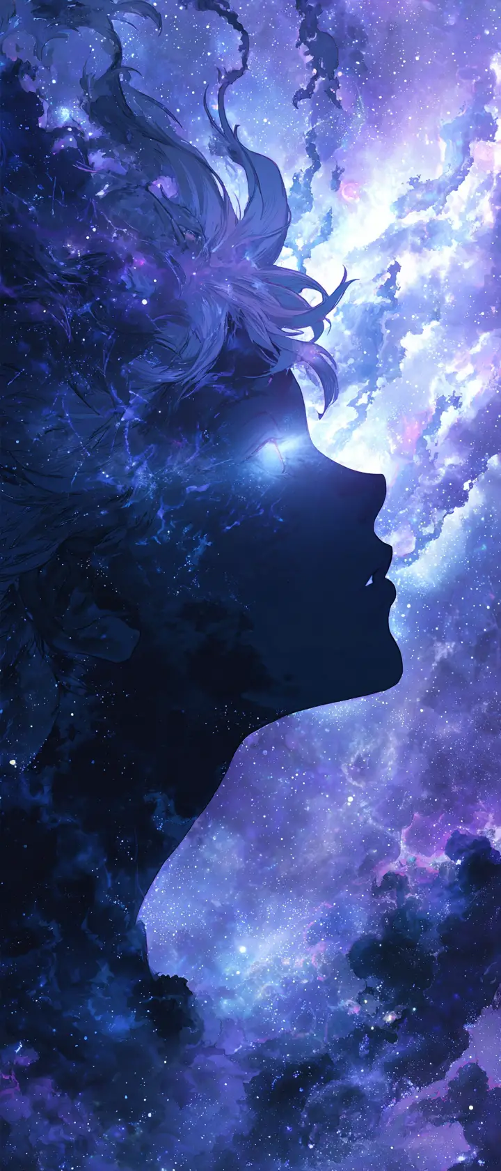 Cosmic Anime Deity Portrait With Nebula Face And Void