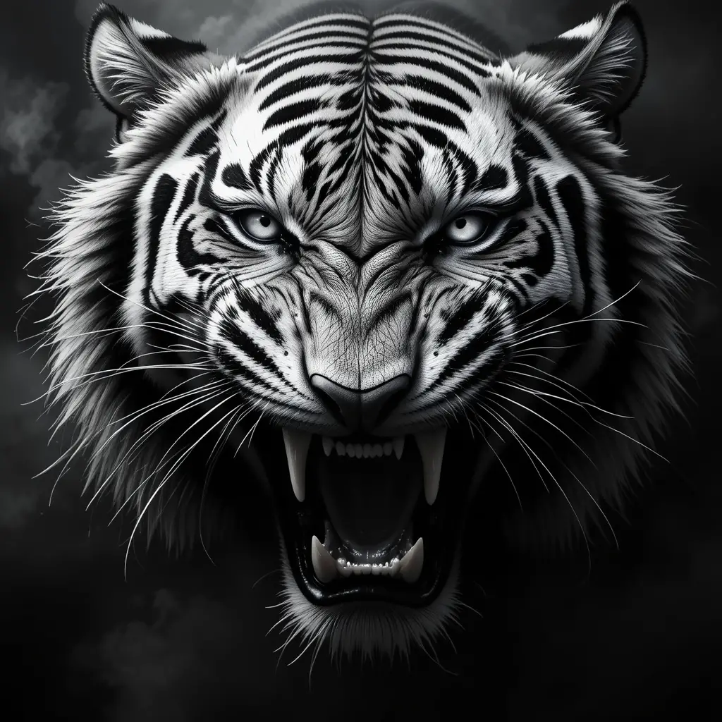 Snarling Tiger Close Up With Scar And Glowing Eyes