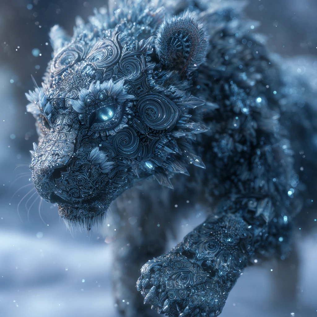 踏過發光冰封苔原的雪花生物