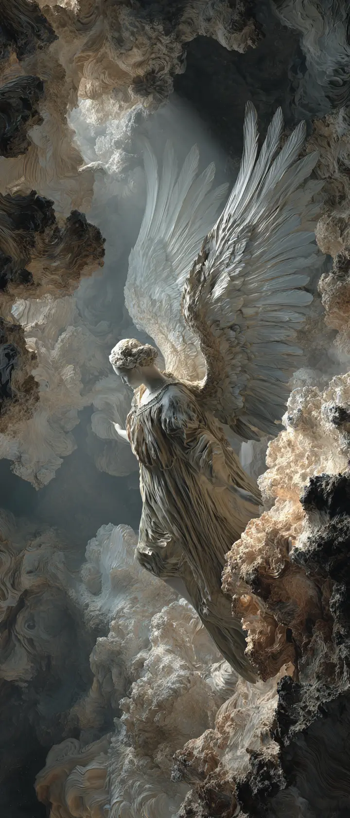 Sad Angel Leaving Earth In Surreal Cosmic Void