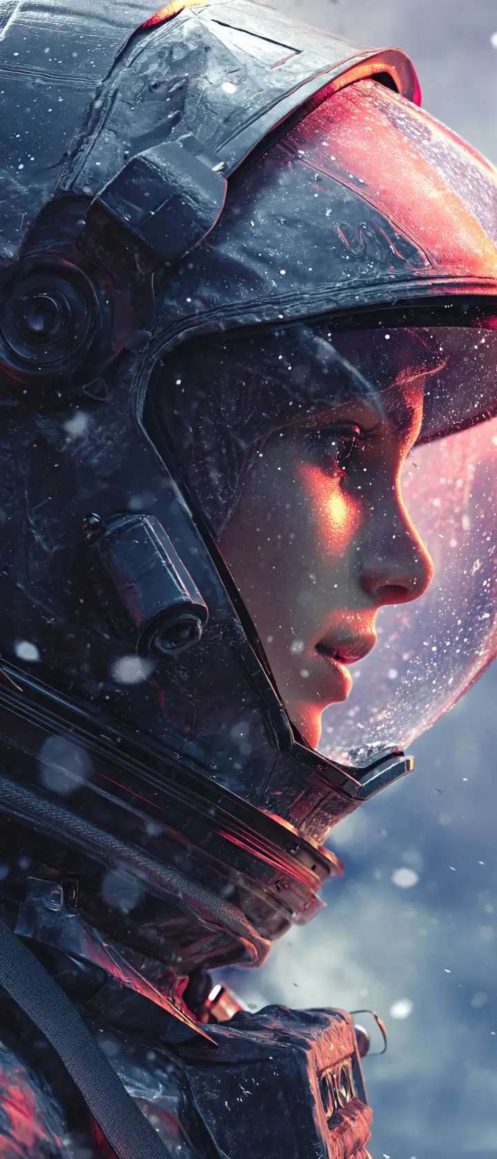 Anime space explorer in reflective helmet profile portrait