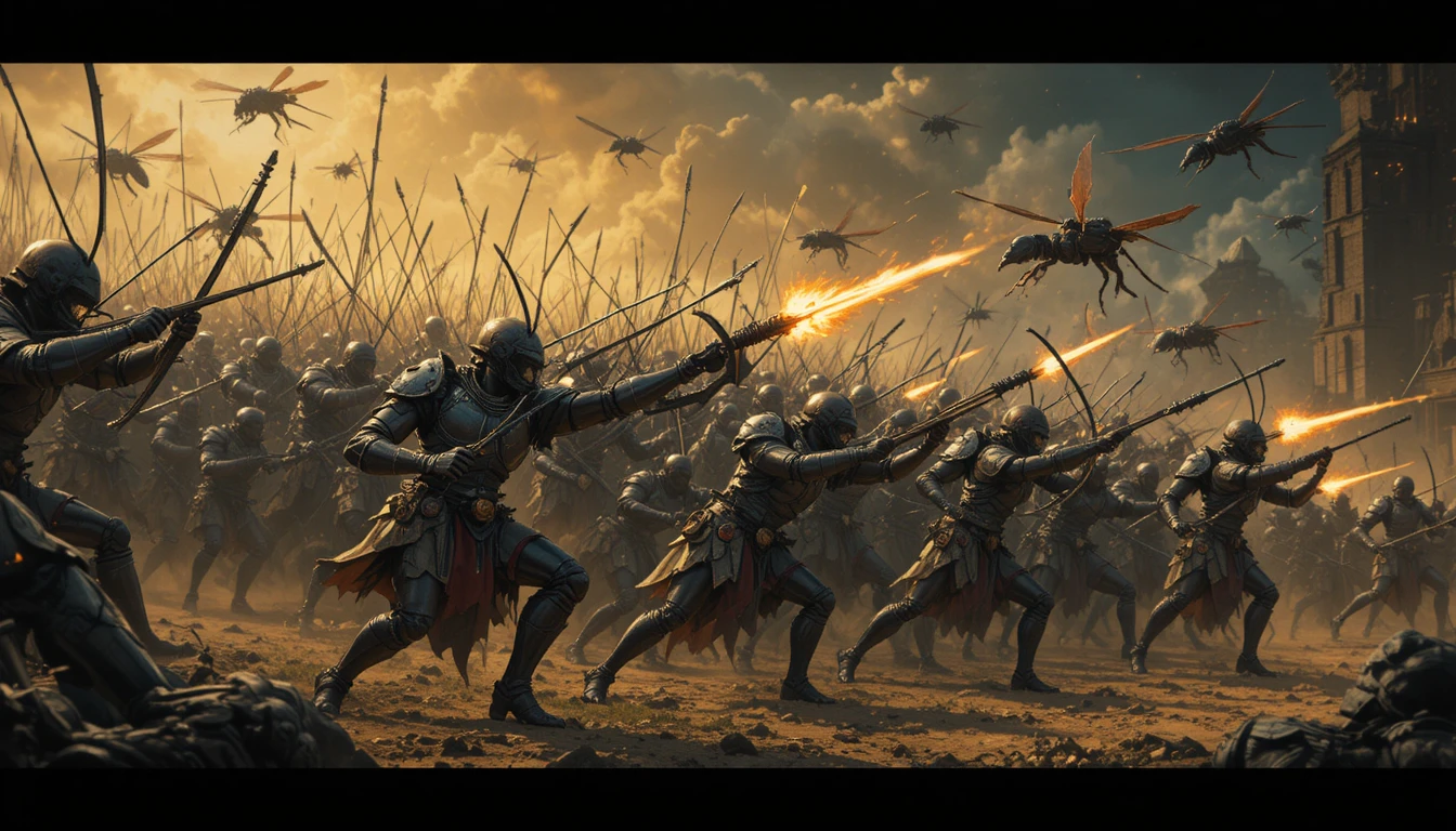 Armored Ant Warriors Battle Wasp Foes On Vast Fantasy Field