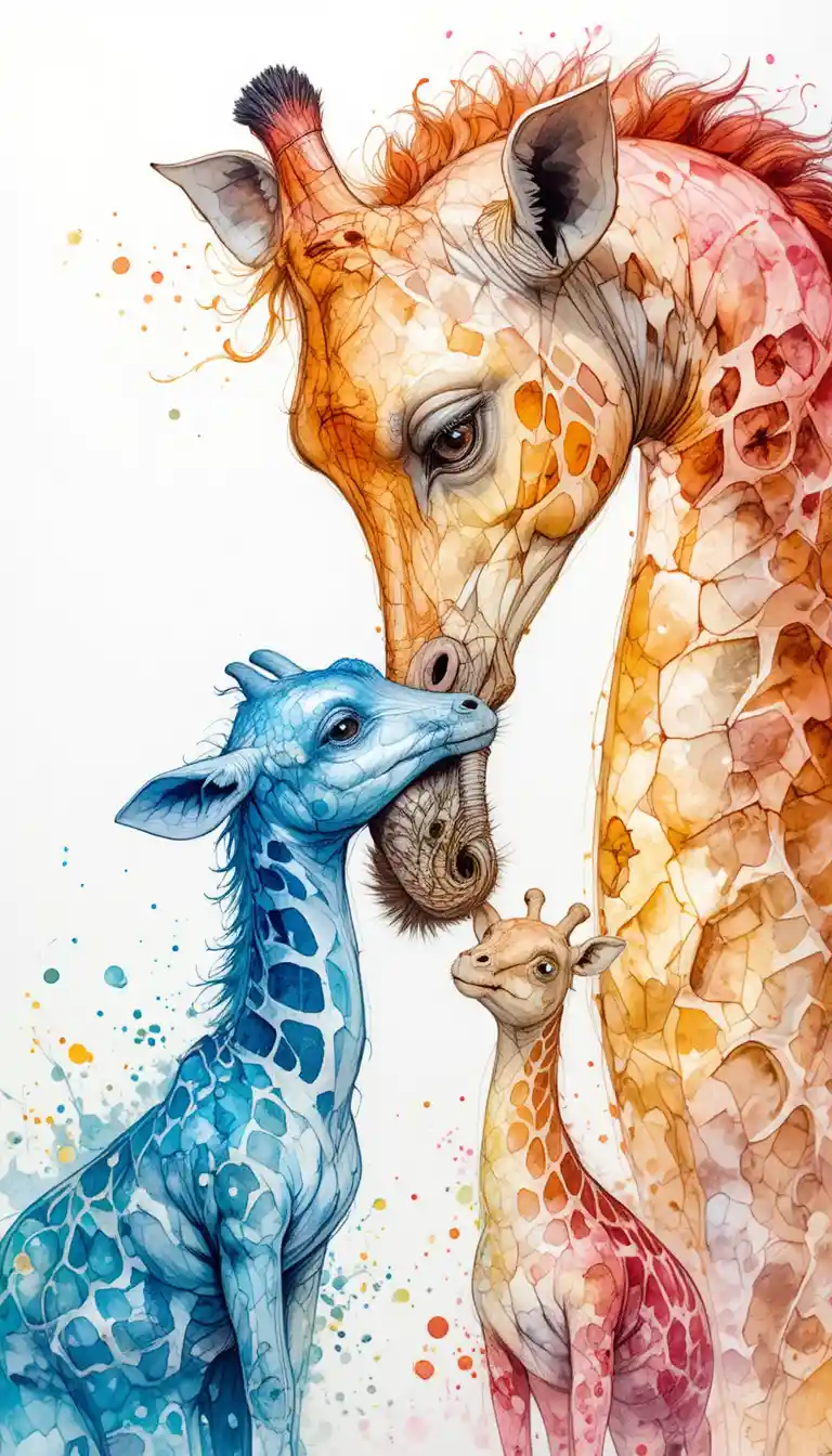 Close de aquarela divertida de amigos elefante e girafa
