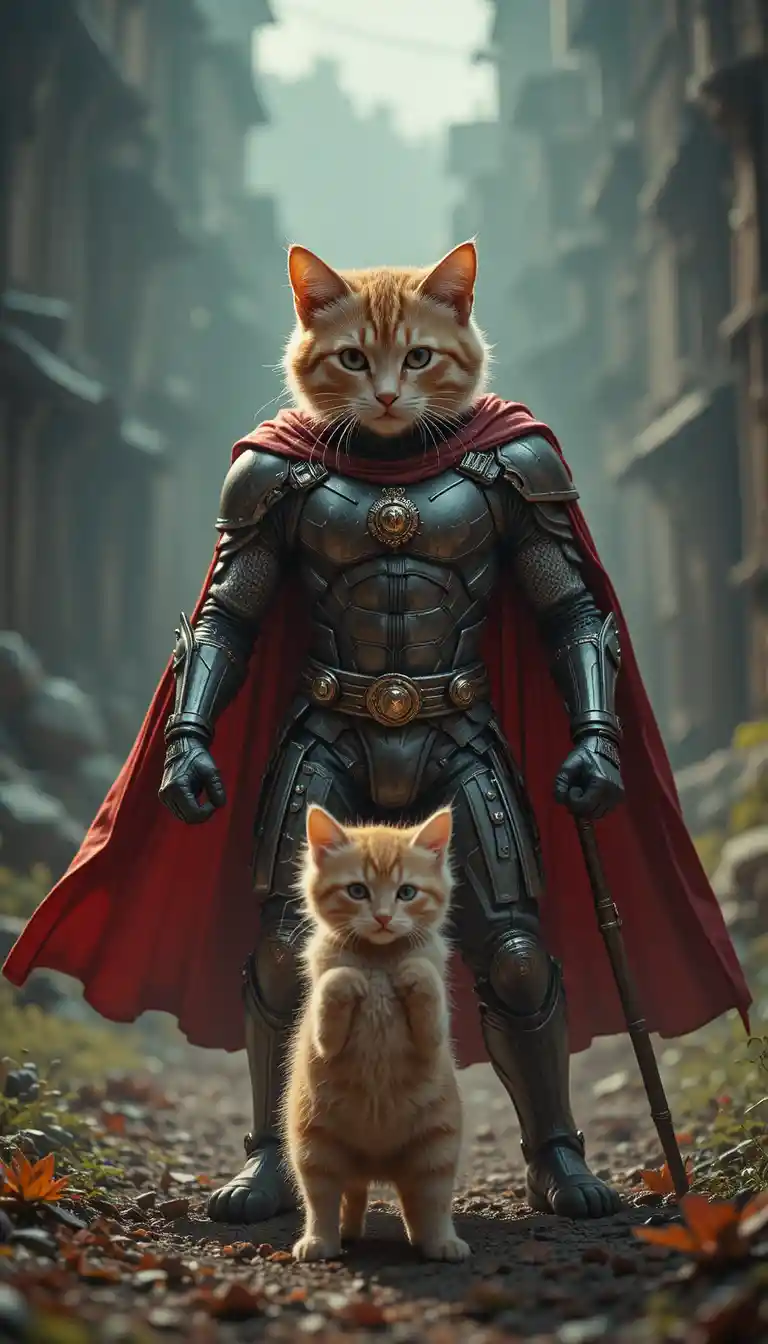 Gato héroe protegiendo a un gatito de un inminente ataque de perro