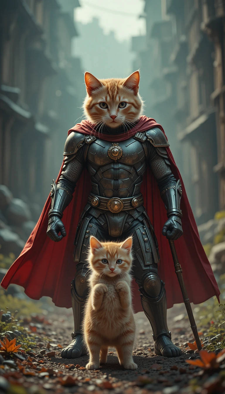 Gato héroe protegiendo a un gatito de un inminente ataque de perro
