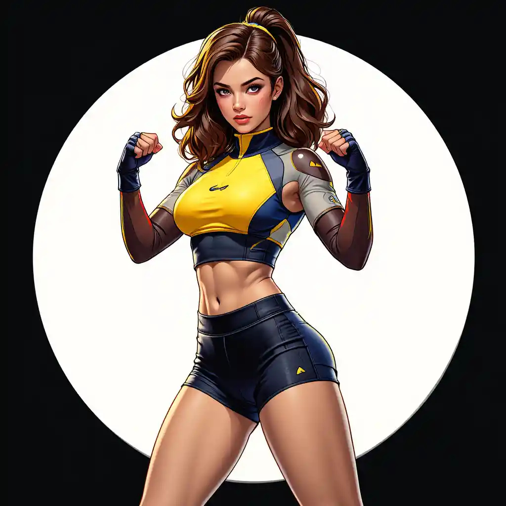 Athletic confident woman fighter in modern sports outfit