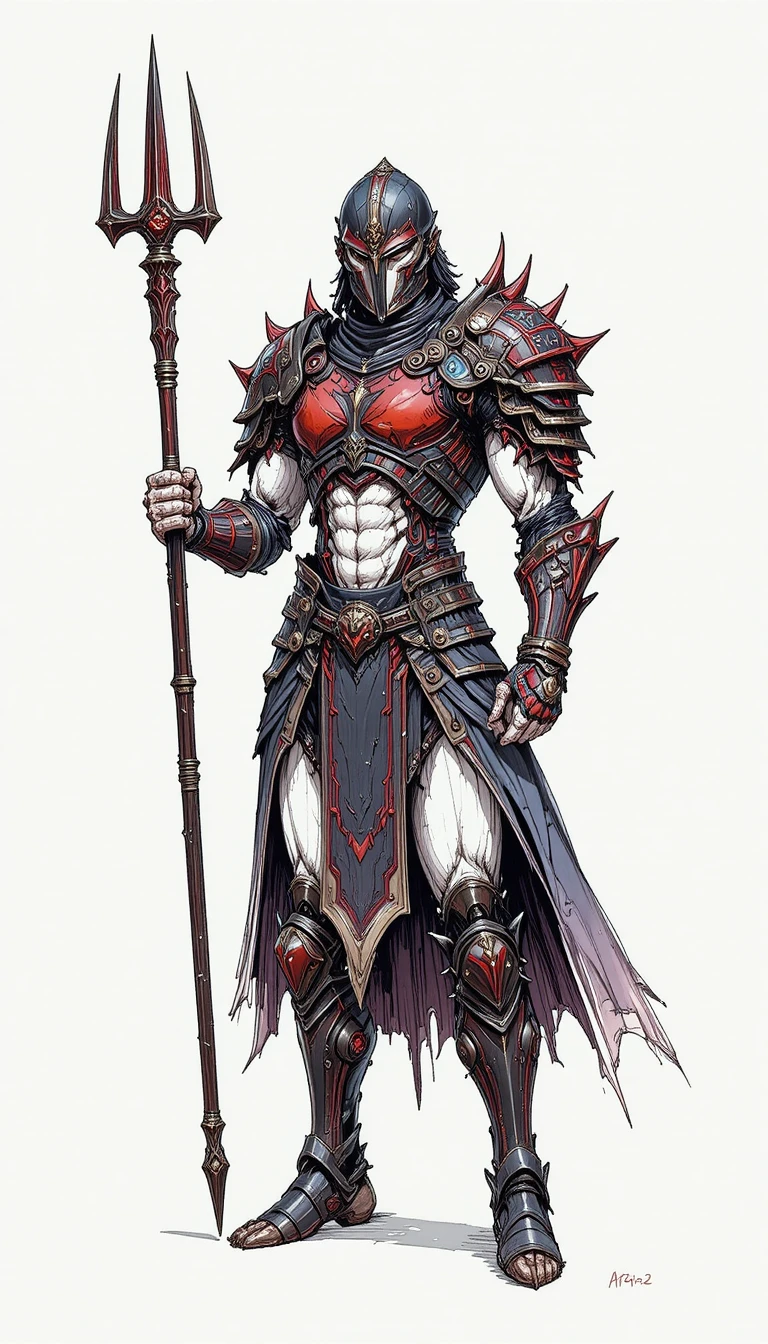 Fantasy warrior in ornate armor holding a trident