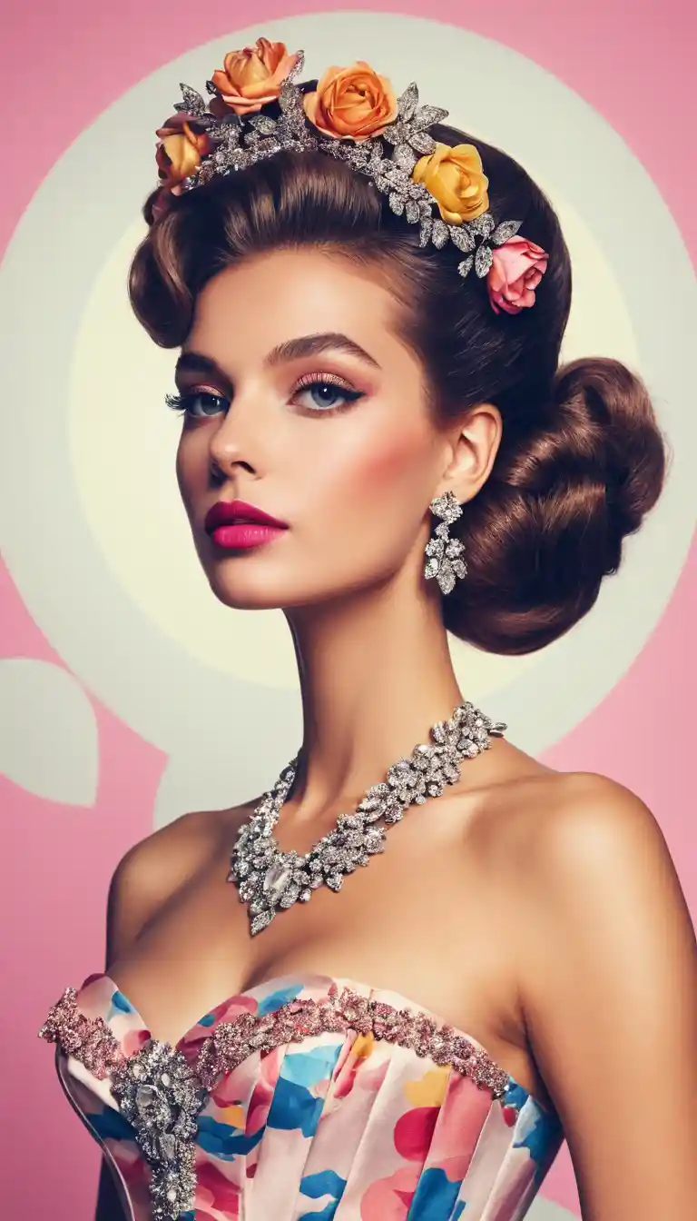 Elegant woman in retro gown before a white mansion