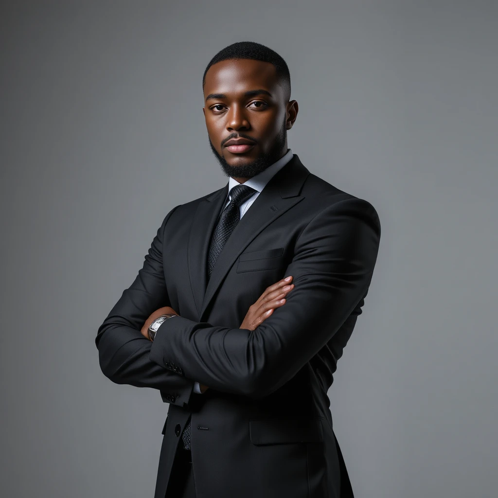 Confident Nigerian man in studio corporate portrait pose