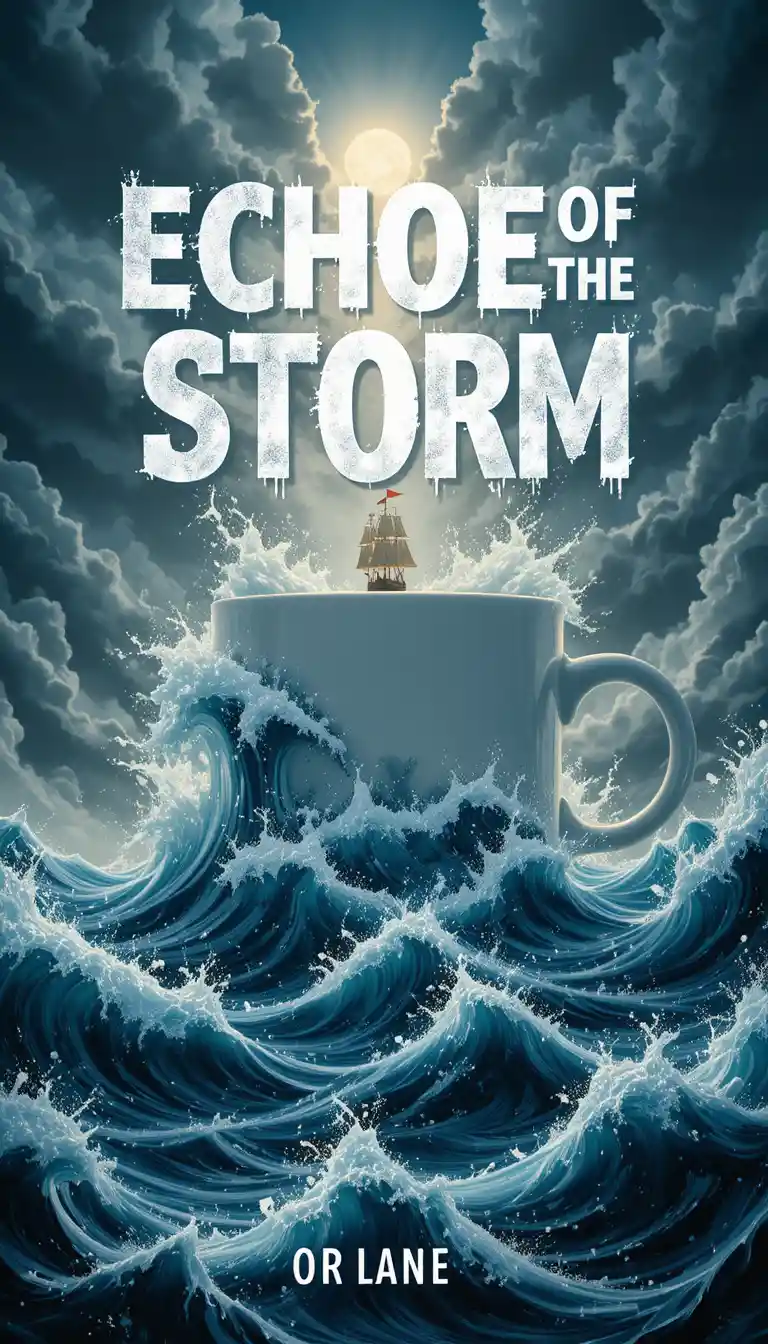 Gigantic coffee mug ocean beneath a raging stormy sky