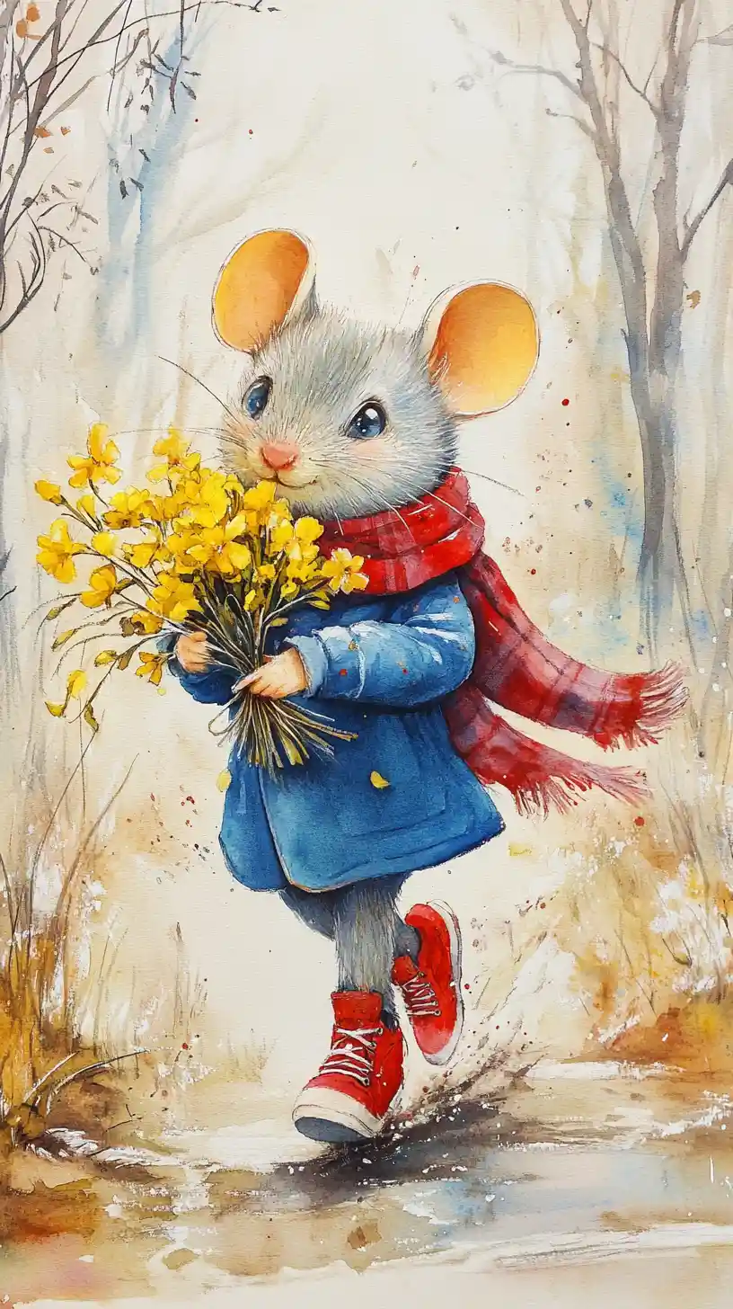 Cheerful Mouse Running Through Bright Autumn Forest