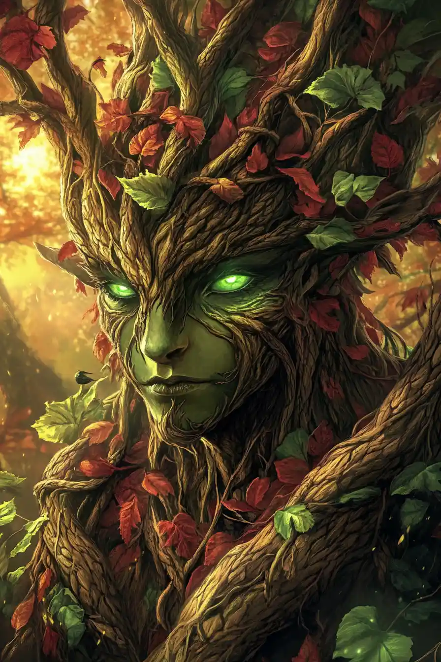 Driade Fusa con l’Albero della Vita in una Foresta d’Autunno