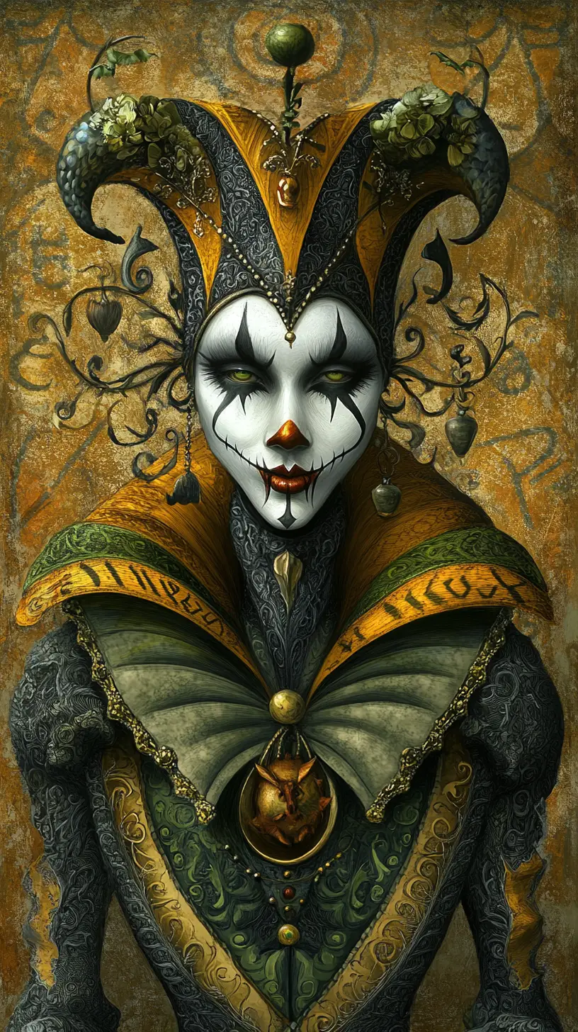 Surreal court jester in a distorted fantastical world