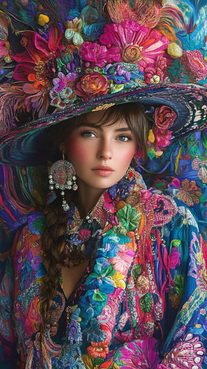 受俄羅斯民間傳說啟發的彩色花卉洋裝奇幻女子