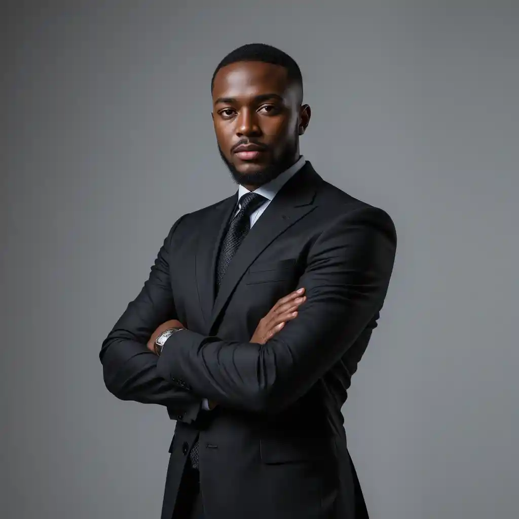 Confident Nigerian man in studio corporate portrait pose