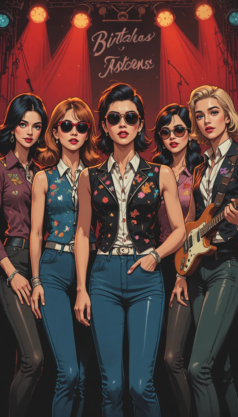 Primer plano vintage de adolescentes en un animado concierto de rock