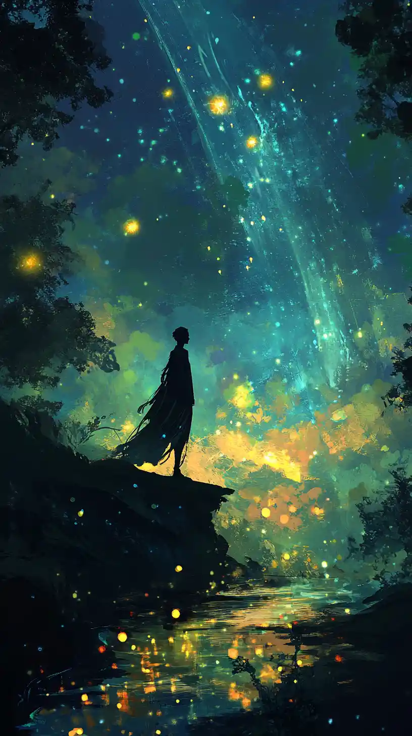 Confident man under a young night sky with stars
