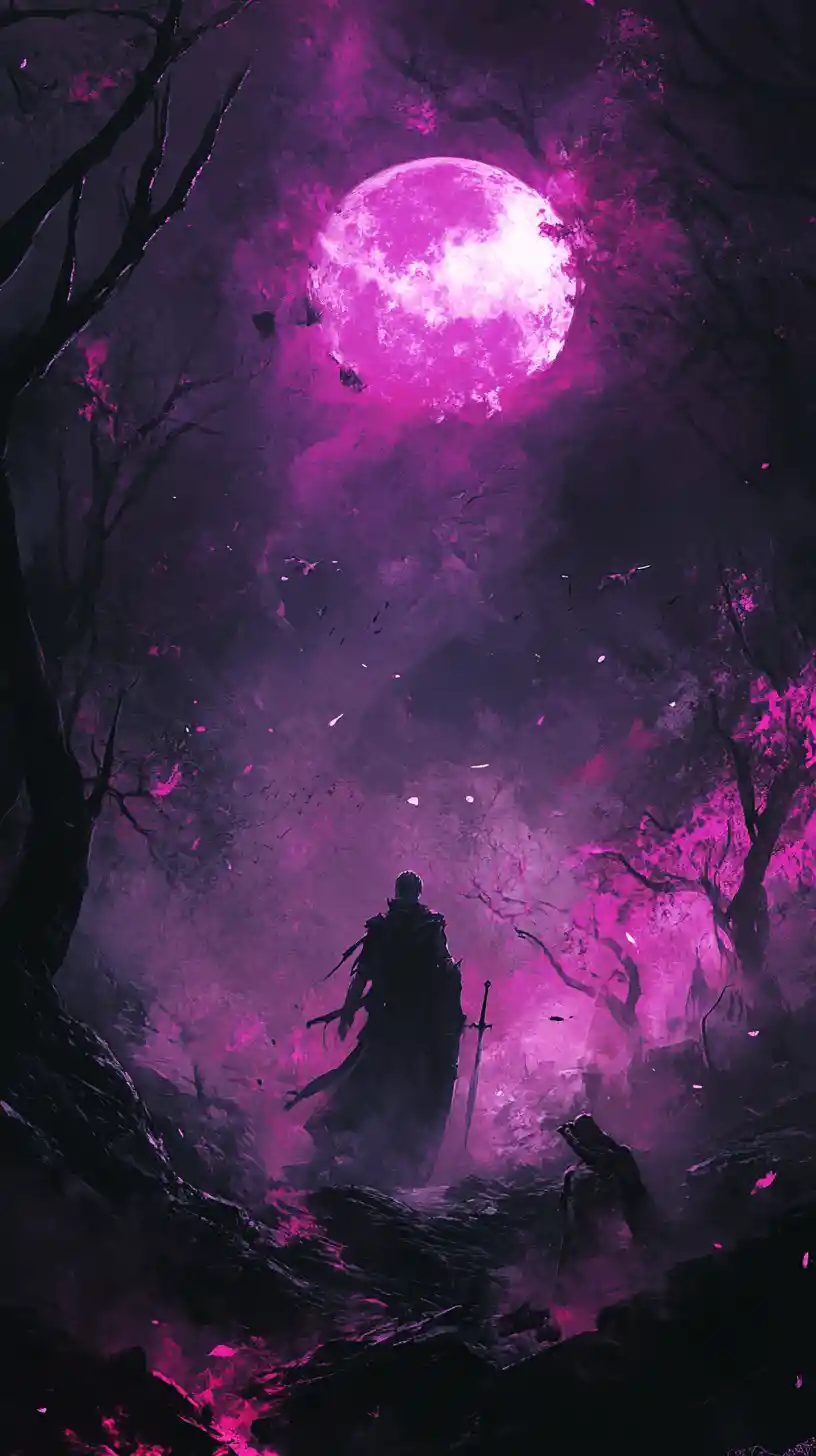Sad man at sunset in a fading fairy tale world